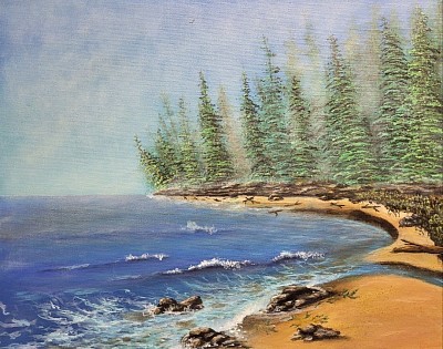 Water Painting, Pine Trees, Fog, Newport State Park, Wsconsin Art