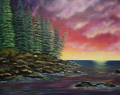 Sunset water painting