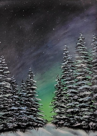 Night sky painting, night sky art, nature painting